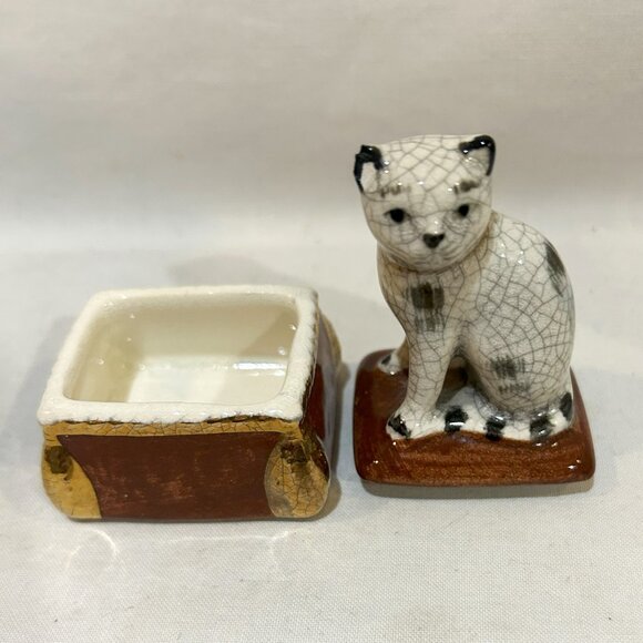 Fitz and Floyd Vintage 1981 Ceramic Trinket Box with Cat AS IS - Picture 2 of 7